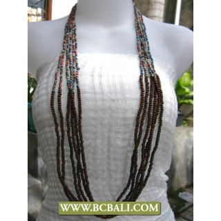 Mix Beading and Wooden Necklace Long Fashion